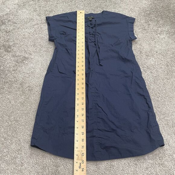 J.Crew Lace Up Shift Dress Womens Petite Small Navy Blue Cotton Casual Classic - Picture 5 of 13